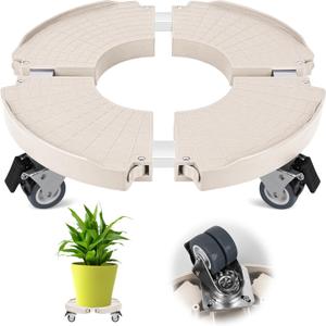 ToLanbbt Plant Caddy Stand with 360 Wheels Adjustable 15-22 Inch Rolling Stand Heavy Duty Large Plant Cart Dolly with Casters 440lbs Capacity for Large Planter, Garden Pot, Flower Pot, Beige, 1 Pack