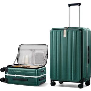 Hanke 26 Inch Large Checked Luggage PC Hard Shell Luggage Top Opening Travel Luggage Suitcases with Wheels for Woman Men.(Dark Green)