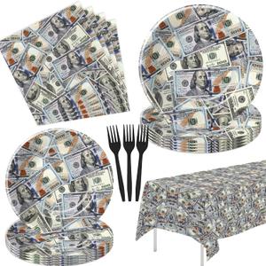 Money Birthday Party Supplies - Hundred Dollar Bill Theme Money Party Decorations Tableware, Paper Plate, Napkin, Tablecloth, Fork, One Hundred Dollar Birthday Table Decorations | Serve 24