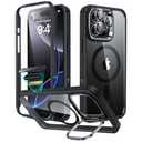 ESR for iPhone 15 Case with Stand, Compatible with MagSafe, Full-Body Military-Grade Drop Proof Case with Built-in 9H+ Tempered Glass Screen Protector, Armor Series, Clear Black