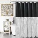 Farmhouse Shower Curtain,Black and Black Striped,Button Curtain,Spa Waffle and Cotton Woven Fabric,Rustic Charm Country Chic Style, 72x84 in