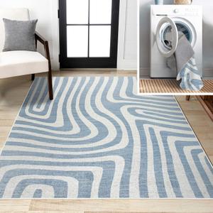 JONATHAN Y Machine Washable Blue/Cream Indoor Area Rug 3X5 ft, Maze Abstract Two-Tone Low-Pile for Living Room, Bedroom, Kitchen, Office, Easy-Cleaning, Pet-Friendly, Non-Shedding WSH309A-3, 2'11" x 5'
