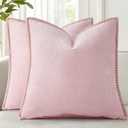 decorUhome Summer Chenille Soft Cozy Throw Pillow Covers 16x16 Set of 2, Modern Farmhouse Boho Velvet Decorative Pillow Cases with Stitched Edge for Couch Sofa Bed Home Decor, Blush Pink
