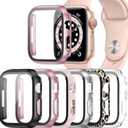 6 Pack Case for Apple Watch SE 3 (2025)/SE 2/SE/Series 6/5/4 44mm with Tempered Glass Screen Protector, Hard PC Ultra-Thin Scratch Resistant Protective Cover for iWatch 44mm Accessories (Black+Clear+Pink+Rose gold+Silver+Classic Leopard)