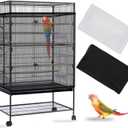 Daoeny 2PCS Bird Cage Seed Catcher, Large Bird Cage Cover, Adjustable Soft Airy Nylon Mesh, Birdcage Cover Skirt Seed Guard for Parrot Parakeet Macaw Round Square Cages (Black & White)