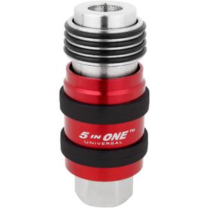 Milton 5 In ONE Universal Quick Connect Industrial Coupler, 1/4" Female NPT, Air Hose Connection, Safety Exhaust Coupler, Single, Red (S-1750)