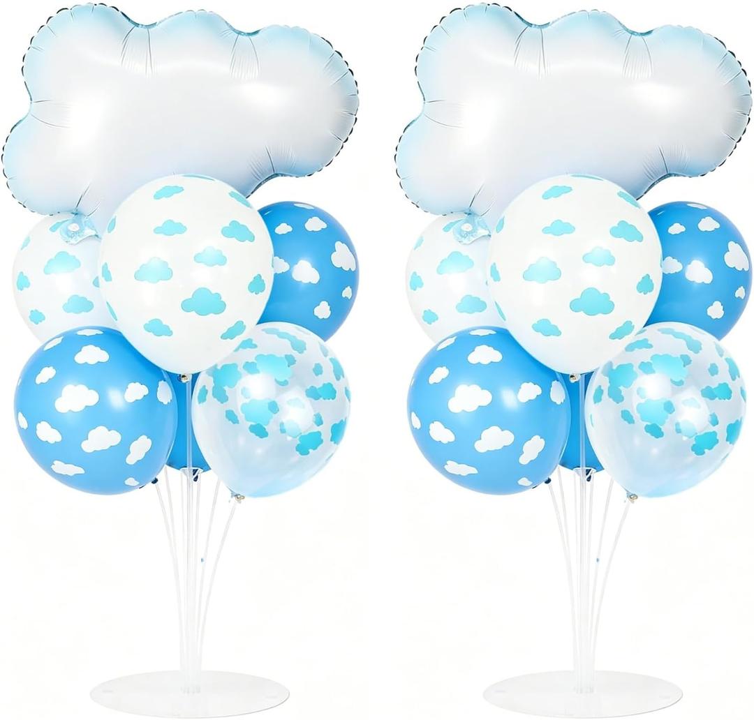 Cloud Party Balloons Stand Kit 2 Sets, Balloon Centerpieces for Tables with Cloud Foil Balloons and Patterned Latex Balloons for Baby Shower,Themed Party,Birthday Decorations Supplies