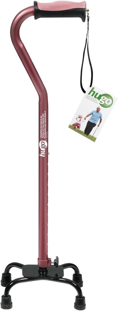Hugo Quad Cane Adjustable for Right or Left Hand (1 Count (Pack of 1), Rose)