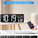 Large Digital Wall Clock with Remote Control 17.2" LED Large Display Timer with Temperature Date Week Auto DST Adjustable Brightness, Big Wall Alarm Clock for Living Room Office Garage Gym Seniors