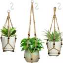 3 Pcs Macrame Plant Hangers,Indoor Different Size Hanging Planter Basket Flower Pot Holder with Beads,No Tassels Hanging Planter Basket with Wood Beads for Indoor Outdoor Home Decor (Brown)