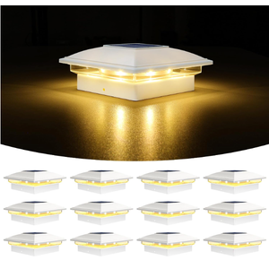 VOLISUN 12Pack Post Cap Light Solar: RGB Color Changing  Fence Post Lights Outdoor Waterproof for 4x4 x6 Wooden or 4x4 x5 Vinyl(White)