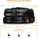 Headlight Assembly Compatible with 1999-2002 Chevy Silverado 1500 2500/2000-2006 Suburban 1500 2500 Tahoe, Headlamps with Bumper Lights, Fit OE Grill (Smoke Lens Amber Reflector)
