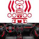 E-cowlboy 18 PCS Full Set Interior Decoration Trim Kit Steering Wheel Center Console Door Handle Air Conditioning Vent Cup Holder Gear Cover Trim for Jeep Wrangler JK JKU 2011-2018 4-Door (Red)