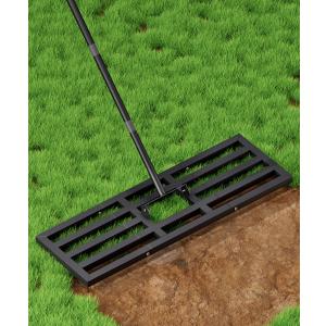 Lawn Leveling Rake 44x10 inch, Heavy Duty Lawn Leveler Tool with 77 Adjustable Long Handle, Powder-Coat Steel Garden Rake, Ground Leveler for Yard Smoothing Soil Grass Dirt Sand, Black