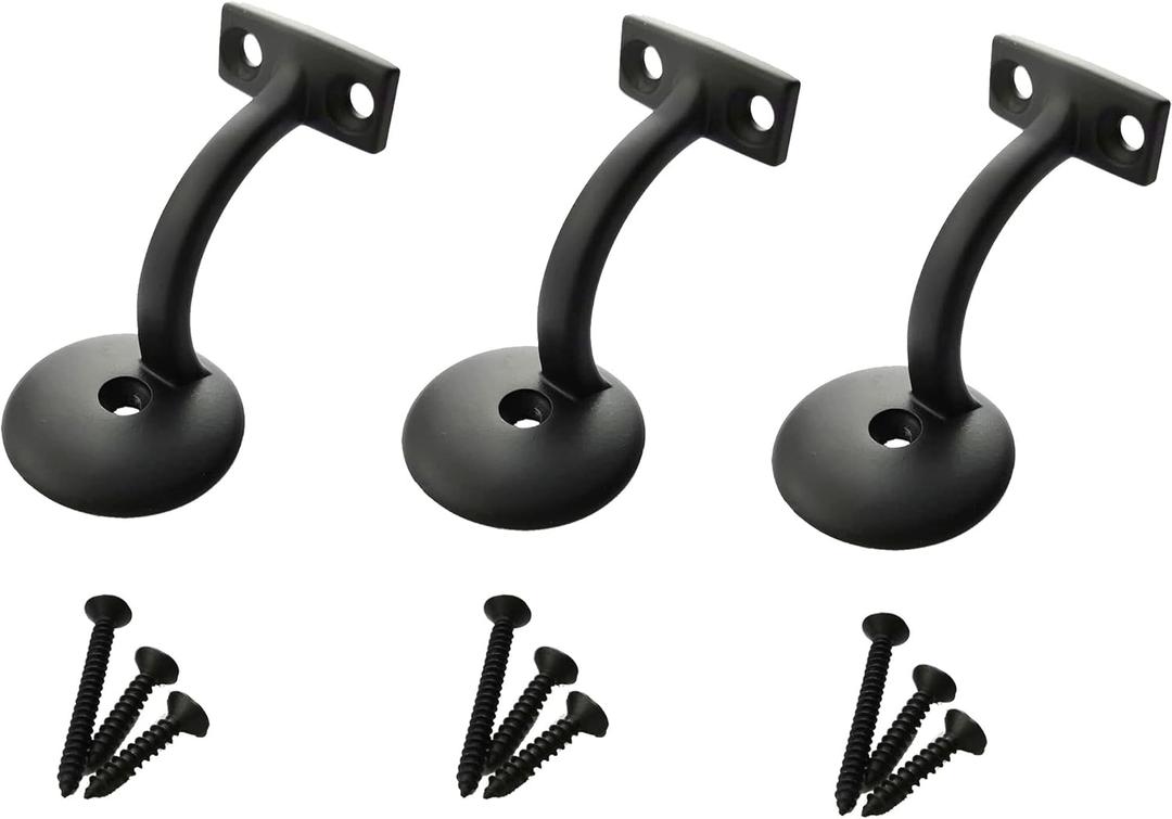Langdoly- 3" Solid Heavy Duty Round Base Handrail Brackets for Staircase-Pack of 3 (Satin Black)
