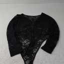 xxxiticat Women's Long Sleeve Bodysuit Sheer Mesh See Through V Neck Button Down One Piece Black Floral Lace Jumpsuit (Large)