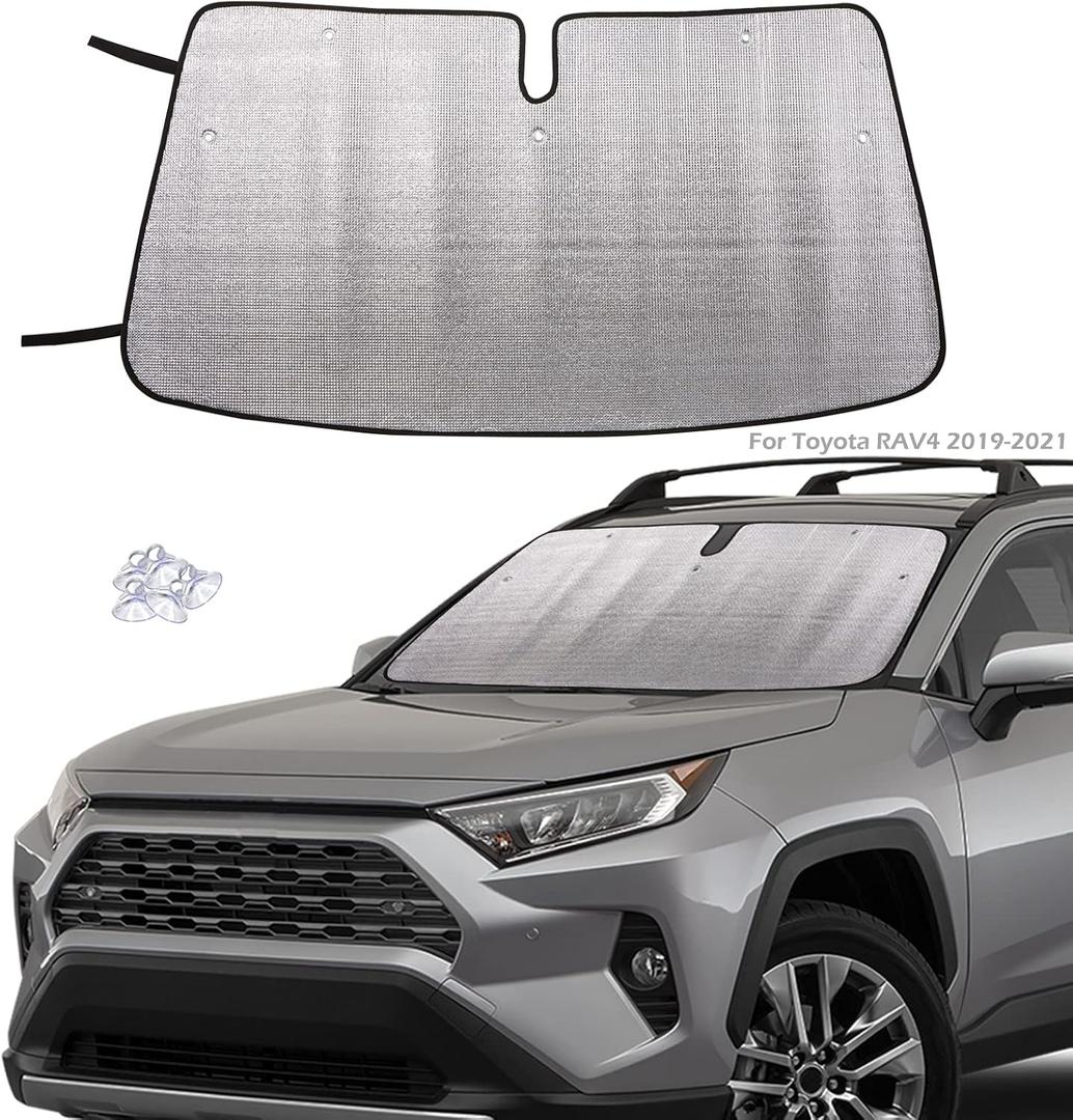 Windshield Sun Shade Custom Fit 2019 2020 2021 2022 2023 to-yo-ta RAV4 Blocks UV Rays Sun Visor Protector Car Sun Shade Front Sun Shade Keep Car Cool RAV4 Sun Shade, 55.9" x28.3"