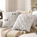 2 Pcs Halloween Pillow Covers 18 x 18 Inch White Ghost Throw Pillowcase Spooky Plush Cushion Cases Cute Ghost Halloween Decoration for Home Sofa Bed Couch Chair Living Room Bed Home