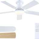 Ceiling Fans with Lights, 46 Inch Flush Mount Ceiling Fan with Remote Modern, Low Profile White Ceiling Fan with Light for Bedroom Living Room Indoor, Quiet DC Motor, Reversible, Dimmable
