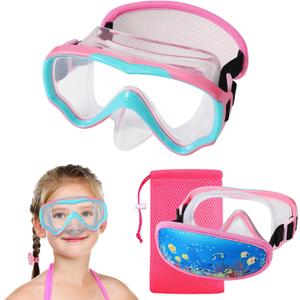 Swim Goggles Kids 6-14, Diving Mask No Tangle StrapWater Goggles Nose Cover for JR / Youth (1PK - Pink & Blue)
