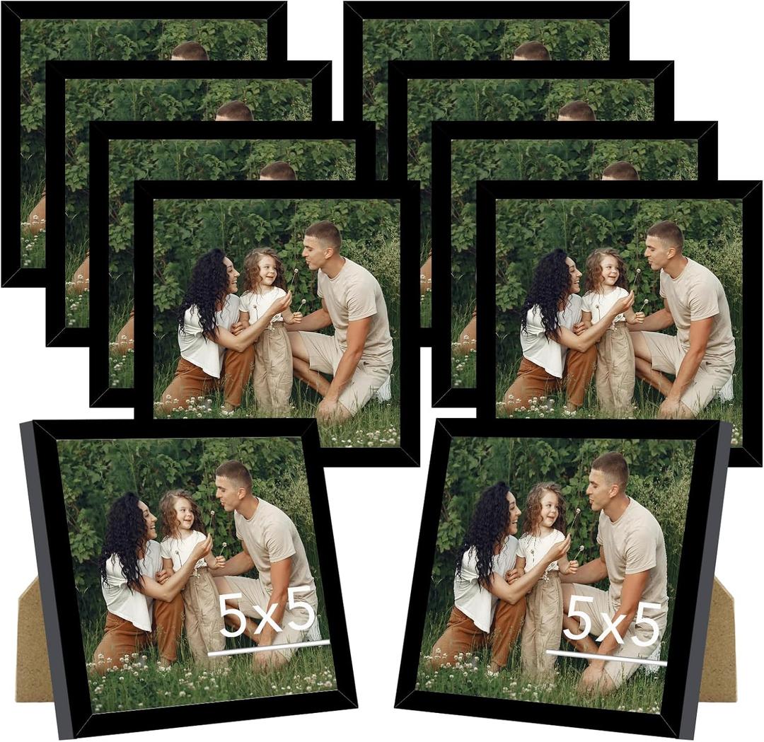 10 Packs 5x7 Picture Frame Bulk, Display 4x6 with Mat or 5x7 Without Mat, White Gallery Frame Set, 5 by 7 Frames Bulk Set of 10, Collage Wall Decor Photo Frame Set for Wall and Tabletop, Black