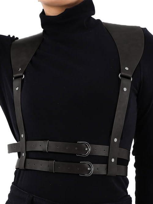 CLOACE Punk Leather Waist Chain Leather Adjustable Body Chain Belt Goth Rave Halloween Body Accessories Jewelry for Women (Black)