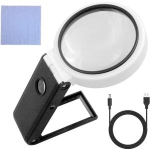 Magnifying Glass with Light, 10X 25X High Magnification with LED Illuminated, Handheld or Stand Magnifying Glass for Reading, Inspection
