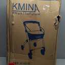 KMINA Narrow Walker for Small Spaces, Foldable Walker with Tray and Basket, 4 Wheels and Brakes, Lightweight Indoor Rollator for Seniors, Blue, PRO Model