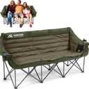 Huskfirm 3 Person Camping Chairs Folding Double Camping Chair Portable Oversized Loveseat Padded Camp Chair Heavy Duty Camping Couch for Adults Outdoor Lawn with Two Cup Holders and Carry Bag Green