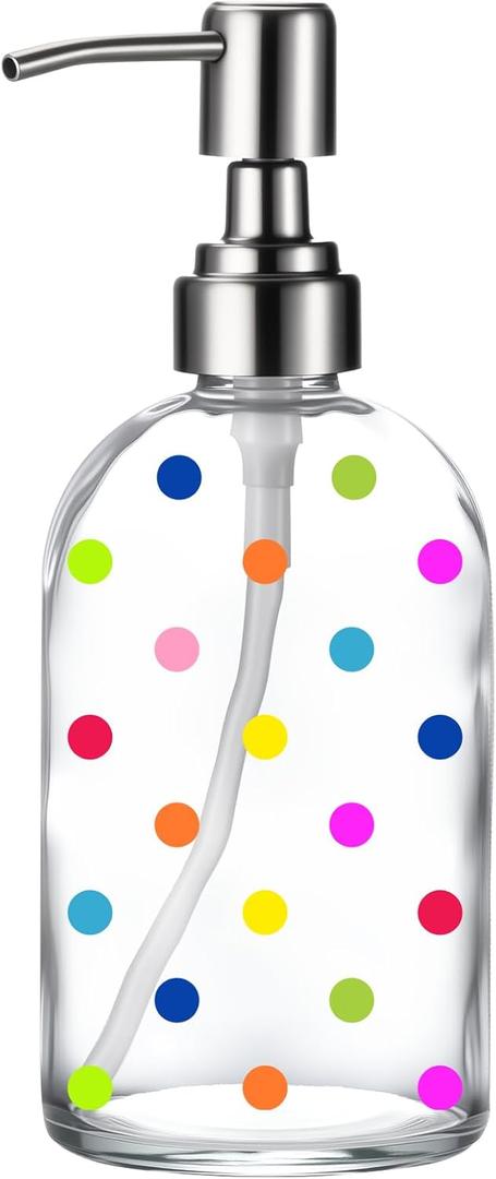 Simple Glass Soap Dispenser with Rust Proof Pump,Kitchen Dish soap Dispenser for Kitchen Shower, Round Dot