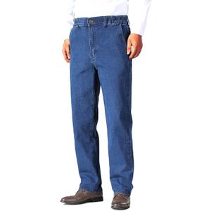 Soojun Mens Elastic Waist Jeans Relaxed Fit with Zipper and Button (30W x 30L, Blue)