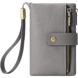 SENDEFN Small Wallet for Women Leather RFID Blocking Wristlet Wallet Credit Card Holder with Double Zipper Coin Purse Ladies Bifold Purse