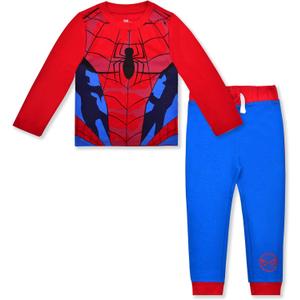 Marvel Spider-Man Boys Long Sleeve Shirt and Pants Set for Toddlers (3T, Red)