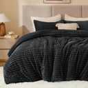 BEDELITE Fleece Queen Comforter Set -Super Soft & Warm Fluffy Black Bedding, Luxury Fuzzy Heavy Bed Set for Winter with 2 Pillow Cases