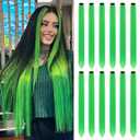 Leeven Green Colored Hair Extensions Clip in 22 Inch 12PCS Long Straight Clip on Synthetic Hairpieces Colorful Party Highlights Hair Accessories Cosplay Christmas for Women Girl Kids