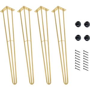 HONG SHENG 36Inch Reinforce Hairpin Table Legs(Golden, 4PCS) Metal Table Legs,1300lbs Mid-Century Style for Coffee Table Legs,Dresser Legs Night Stand Desk BenchDesk