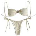 GORGLITTER Women's Thong Bikini Sets Metal Shell String Tie Swimsuit Brazilian Beach Bathing Suits Beige Large (L)