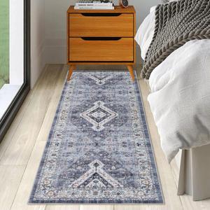 Area Rug Washable Vintage Rug Indoor Floor Cover Print Distressed Carpet Foldable Accent Rug Living Room Bedroom Dining Room, Blue, 2'x6' (Gray Blue Tone)
