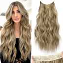 KooKaStyle Invisible Wire Hair Extensions with Transparent Headband Adjustable Size 4 Secure Clips Long Wavy Secret Wire Hairpiece for Women(24Inch Light Brown mix Golden Blonde)
