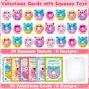 30 Pcs Kids Valentines Day Cards with Stretchy Donut Toys, Valentines Day Gifts for Kids Classroom, Squeeze Toy for Kid Valentines Gifts Exchange, Kid Valentines Party Favors Supply for Boys Girls