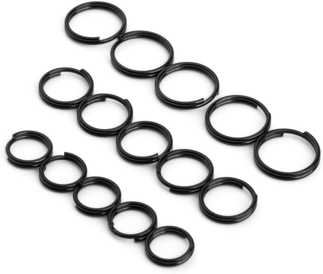 FEGVE Titanium Key Rings Split Rings, Small Keyrings, Jump Rings for Necklaces, Keys, Jewelry Attachment - 15pcs Mix 10/12/14mm (Black)