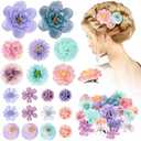 BBTO 21 Pcs Flower Hair Clip Rose Hair Clips Barrettes for Women Flower Accessories Boho Bride Claw Clip Hairpin Brooch Pin Headpiece for Wedding (Blue,Purple)