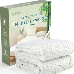 2 Pack Twin XL Waterproof Mattress Pad Cover Rayon Made from Bamboo, Soft Breathable Cooling Mattress Pad Cover, Deep Pocket Stretches up to 21 Tightly Fitted Mattress Protection (Twin XL-2PACK)