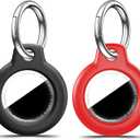 [Pack of 2] for Airtag Holder Case with Keychain, Shockproof GPS Cover Anti-Scratch Key Chain for Air Tags, for Airtags Accessories for GPS Item Tracker Cases for Bags, Black+Red