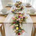 Easter Garland with Eggs, 6FT Spring Garland with Colorful Pastel Tulips, Daisy, Berries & Green Leaves, Artificial Easter & Spring Decorstions for Mantle,Fireplace, Doorway, Table, Home