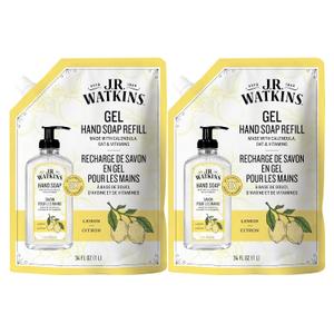 J.R. Watkins Gel Hand Soap Refill, Moisturizing Hand Wash, Formulated with Plant-Based Cleansers, Alcohol-Free, Cruelty-Free, Lemon, 34 Fl Oz, 2 Pack