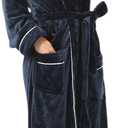 Robes for Women Plush Fleece Bath Robe Shawl Collar Long Robe Nightgown (Medium, Navy)