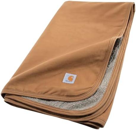Carhartt Firm Duck Sherpa-Lined Throw Blanket, Reversible Pet Blanket, Carhartt Brown (Fleece/Canvas)