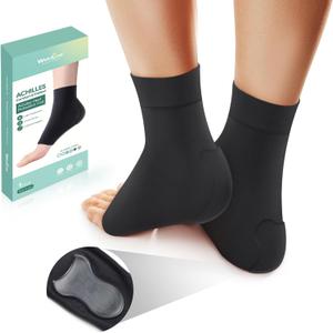 Welnove Achilles Tendonitis Heel Protector Socks - (FSA & HSA) Achilles Tendon Support Compression Socks - Gel Padded Sleeve for Cushion & Protection of Bursitis, Tenderness, Dry Cracked, Regular (Black)