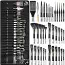 Nicpro 36pcs Paint Brush Set, Professional Paintbrushes with Palette Knife and Cloth Roll, Suitable for Artists and Beginners for Acrylic Painting, Oil, Watercolor, Gouache (Silver)